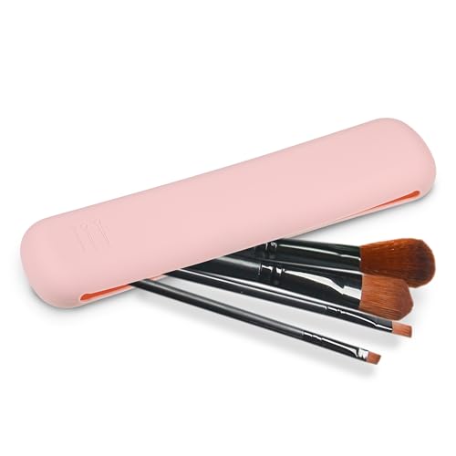 Silikon Makeup Brush Holder, Reise Make-up Pinselhalter, Magnetischer Reise Make Up Pinsel Tasche,Tragbare Makeup Pinsel Organizer (Rosa) von EUIOOVM