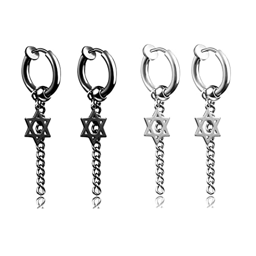 2 Paar Edelstahl-Clip-Ohrringe Punk-Edelstahl-Pentagramm-Ohrringe Creolen Männer Frauen Mädchen männliche Ohrringe Ohrmanschette Non Piercing Ring Ohrringe von EUJEBEDA