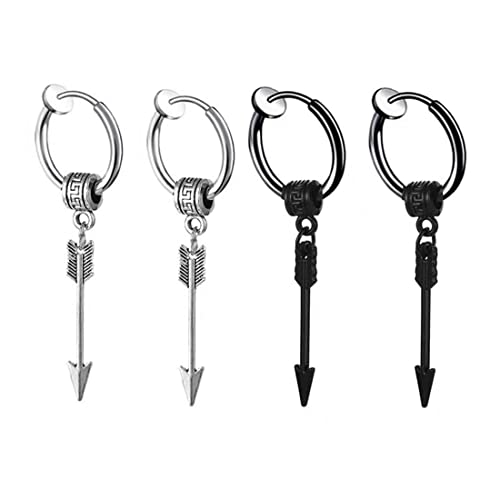 2 Paar Edelstahl-Clip-Ohrringe Punk-Edelstahl-Pfeil-Keulen-Ohrringe Creolen Männer Frauen Mädchen männliche Ohrringe Ohrmanschette Non Piercing Ring Ohrringe von EUJEBEDA