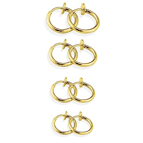 EUJEBEDA 4 Paar Clip Hoop Ring Ear Cuff Non Piercing Set Gold Edelstahl Ohrringe Clip-on Unisex Schmuck von EUJEBEDA