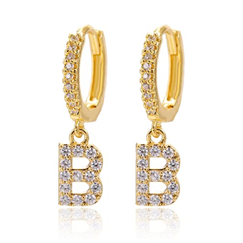 A Z Initial Creolen Huggie Ohrringe für Frauen Weißgold Zirkonia Personalisierte 26 Buchstaben Huggie Ohrringe Geschenk Kubisch Strass Alphabet Anfangsanhänger (Buchstabe B) von EUJEBEDA
