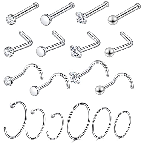 EUJEBEDA 18 Stücke Edelstahl Piercing Set Ohrknorpel Clicker Ringe Ohrringe für Frauen Tragus Helix Conch Piercing Nase Lippenringe CZ Langhantel Tragus Ohr Piercing Schmuck von EUJEBEDA