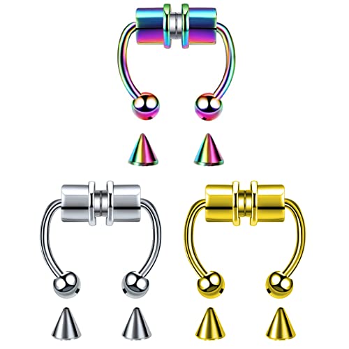 EUJEBEDA 3 Edelstahl Septum Gefälschte Nase Magnetisches Gefälschtes Nasenpiercing Hufeisen Nicht Piercing Nasenringe für Frauen Männer mit Ersatzspitzen von EUJEBEDA