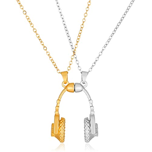 Halskette Paar Halskette Magnetische Halskette, Damen Halsketten, Edelstahl Halskette mit Rock Style Musik Kopfhörer Anhänger, Schmuck Anhänger Passende Halsketten für Paare oder beste Freunde. von EUJEBEDA