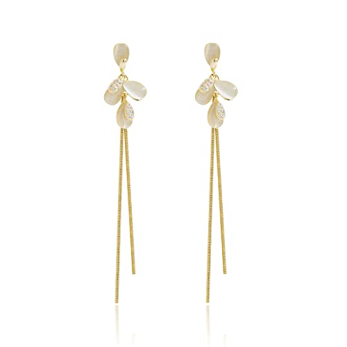 EUJEBEDA Lang baumeln Katzenauge Quaste Ohrringe - S925 Sterling Silber - Zirkonia Steine - Dangle Earrings - Modern & Elegant - Ideal für Geburtstag, Muttertag & Valentinstag von EUJEBEDA