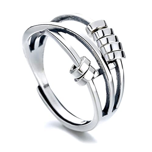 Sterling Silber Angst Ringe Verstellbare Fidget Ringe für Frauen Männer Angst Spinning Bead Stacking Spinner Band Ring für meine Tochter. von EUJEBEDA