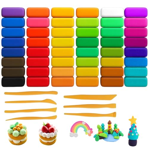 Modelliermasse Kinder 48 Farben Lufttrocknend Set 7 Werkzeuge Soft Clay Bastelmasse DIY Figuren Kreativ Ton Geschenk für Kinder ab 3 Jahren von EULAPGOE
