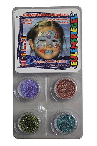 Eulenspiegel 908044 - Glitter Motiv-Set Meerjungfrau, 4 x 2 g, Glitzer, Karneval, Halloween, Mottoparty von Eulenspiegel