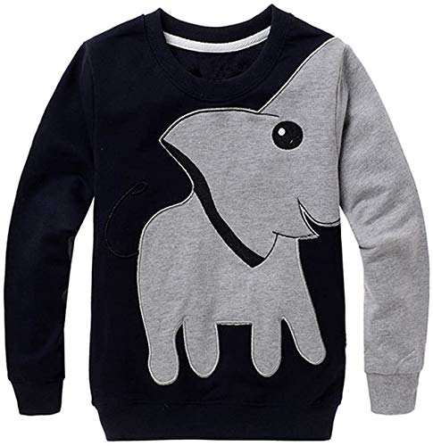 Jungen Kinder Sweatshirt Elefant Baumwolle T-Shirts Pullover Tops Schwarz DE 116 von EULLA