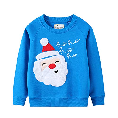 EULLA Kinder Jungen Mädchen Weihnacht Pullover Sweatshirt Weihnachtsoutfit Weihnachtspuli Christmas Xmas Weihnachtsmann Weihnachtskleidung Gr.92/98 3 Jahre 4# Blau Weihnachtsmann DE 98 von EULLA