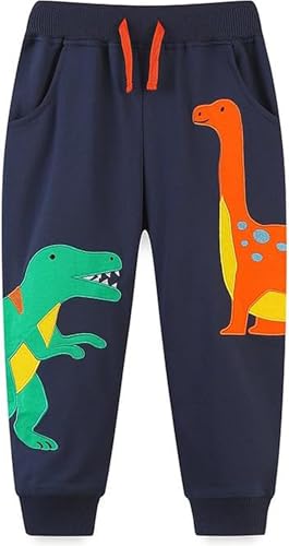 EULLA Jungen Bottoms Jogginghose Dinosaurier-Stickerei Muster Sweathose Kinder Baumwolle Dino Sporthose Jogger Hose 122 von EULLA