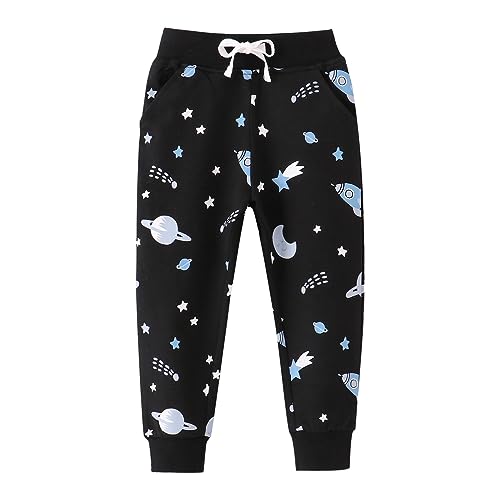 EULLA Jungen Bottoms Jogginghose Weltraumrakete Muster Sweathose Kinder Baumwolle Sporthose Jogger Hose 104 von EULLA