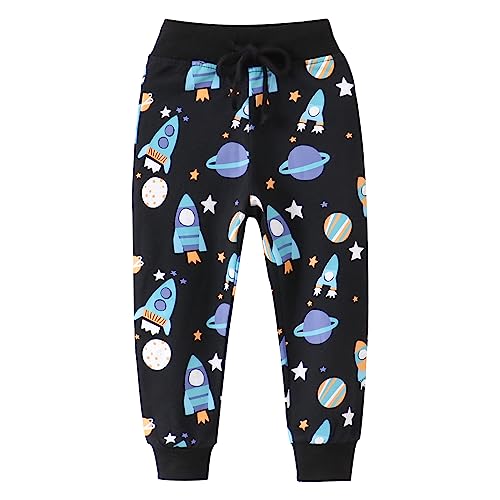 EULLA Jungen Bottoms Jogginghose Weltraumrakete Muster Sweathose Kinder Baumwolle Sporthose Jogger Hose 110 von EULLA