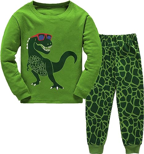 EULLA Kinder Jungen Schlafanzug Langarm Baumwolle Winter Pyjama Set Dinosaurier Zweiteiliger Nachtwäsche 7 Jahre alt Größe 122 B-Grün Dinosaurier DE 122 von EULLA