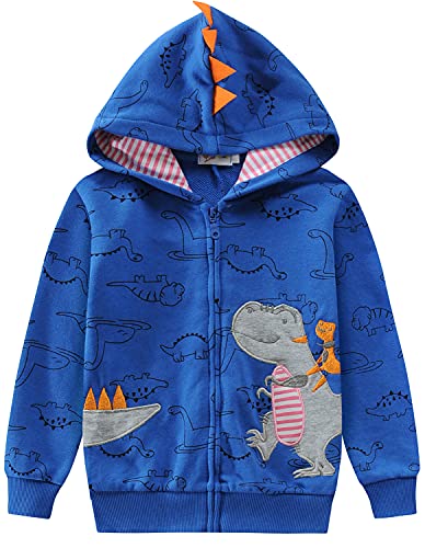 EULLA Kinder Jungen Zip Up Hoodie Sweatjacke Kapuzenjacke Dino Kapuzenpullover Langarm Baumwolle Pullover Hoody Sweatshirt mit Reißverschluss 2# Blau Dinosaurier DE 110 von EULLA