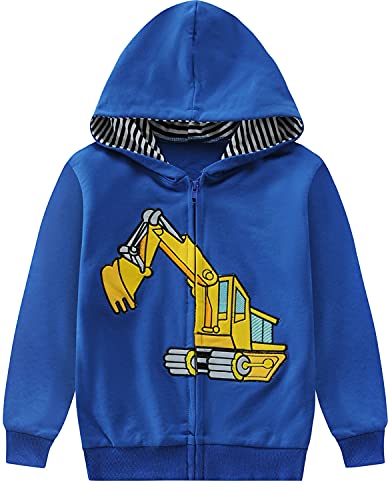 EULLA Kinder Jungen Zip Up Hoodie Sweatjacke Kapuzenjacke Bagger Kapuzenpullover Langarm Baumwolle Pullover Hoody Sweatshirt mit Reißverschluss 3# Blau Bagger DE 110 von EULLA