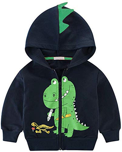 EULLA Jungen Hoodie Reißverschluss Kinder Pullover Baumwolle Tops Dinosaurier Langarm Jacke mit Kapuze Kleinkind Sweatshirts Outfit Herbst Winter Kleidung Geschenk 1-7 Jahre von EULLA