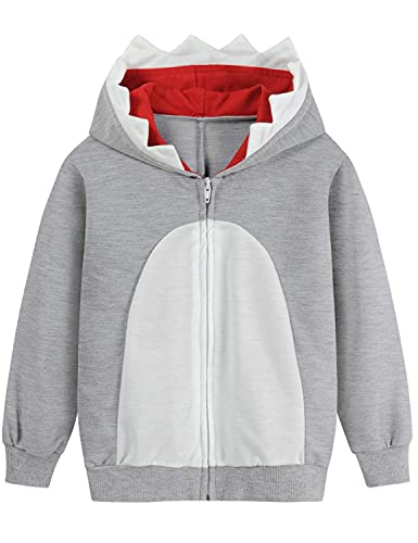 EULLA Jungen Hoodie Zip Up Kinder Pullover Baumwolle Tops Dinosaurier Langarm Jacke Kapuze Kleinkind Sweatshirts Outfit Herbst Winter Kleidung Geschenk 1-7 Jahre, Haifischgrau, 3-4 Jahre von EULLA