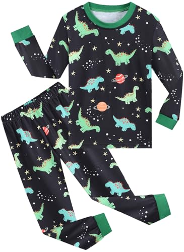 EULLA Jungen Schlafanzug Kinder Langarm Herbst Winter Pyjama Set Dinosaurier Zweiteiliger Nachtwäsche 6 Jahre alt Größe 116 I-Dunkelblau Dinosaurier DE 116 von EULLA