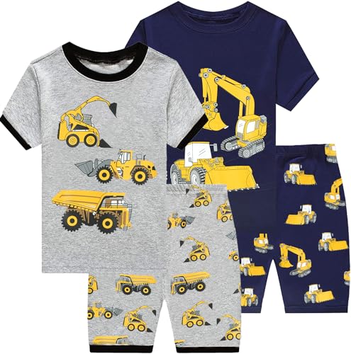 EULLA Kinder Jungen Schlafanzug Kurzarm Sommer Shorty Pyjama Set Grau Bagger Zweiteiliger Nachtwäsche Baumwolle Größe 2 Jahre alt 8# Doppelpack Bagger Set DE 92 von EULLA