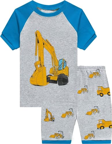 EULLA Kinder Jungen Schlafanzug Kurzarm Sommer Shorty Pyjama Set Bagger Zweiteiliger Nachtwäsche Baumwolle Größe 5 Jahre alt 6-1# Grau Bagger DE 110 von EULLA