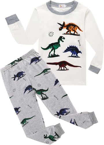 EULLA Jungen Schlafanzug Lang Kinder Pyjama Baumwolle Nachtwäsche, A-weiß, EU 104(3-4Jahre)=Tag 110 von EULLA