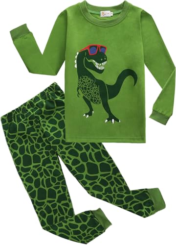 EULLA Jungen Schlafanzug Lang Kinder Pyjama Baumwolle Nachtwäsche, B-grün, EU 110(4-5Jahre)=Tag 120 von EULLA