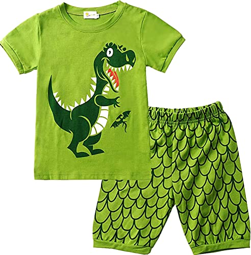 EULLA Jungen Schlafanzug Set Neuheit Cartoon Dinosaurier Bagger Nachtwäsche Kurzarm Pyjamas Outfit, 2-dinosaurier, 104/Herstellergröße:120 von EULLA