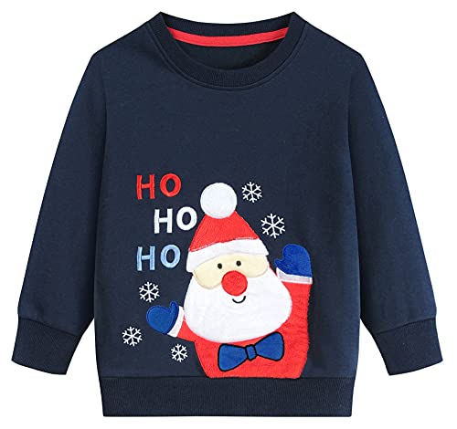 EULLA Jungen Weihnachtspullover Rentier Sweatshirt Geschenk Kinder Langarm Dinosaurier T-Shirt Tops Rundhals Pullover Hoodies Casual Outfit Kleidung Alter 1-7 Jahre, marineblau, 1-2 Jahre von EULLA