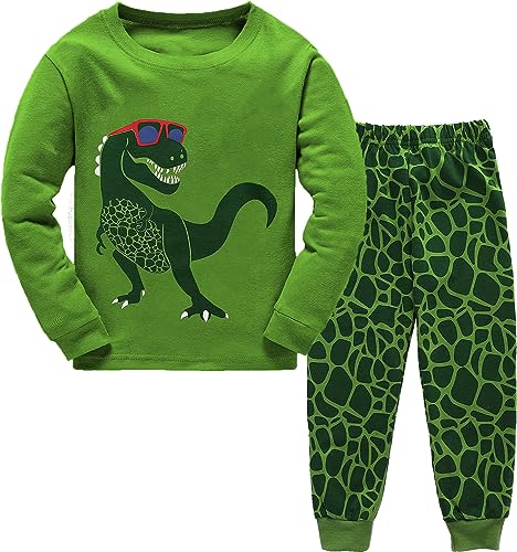 EULLA Jungen Schlafanzug Lang Kinder Pyjama Baumwolle Nachtwäsche, B-grün, EU 98(2-3Jahre)=Tag 100 von EULLA