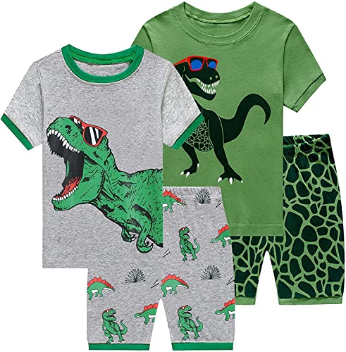 EULLA Kinder Jungen Schlafanzug Kurzarm Sommer Shorty Pyjama Set Dinosaurier Zweiteiliger Nachtwäsche Baumwolle Größe 5 Jahre alt 9# 2er Pack Dinosaurier Set DE 110 von EULLA