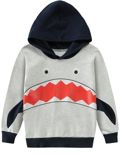 EULLA Kinder Jungen Hoodie Hai Kapuzenpullover Langarm Baumwolle Pullover Hoody Sweatshirt 2# Grau Hai DE 110 von EULLA