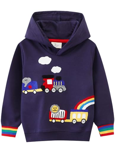 EULLA Kinder Jungen Hoodie Zug Kapuzenpullover Langarm Baumwolle Pullover Hoody Sweatshirt 3# Dunkelblau Zug DE 116 von EULLA