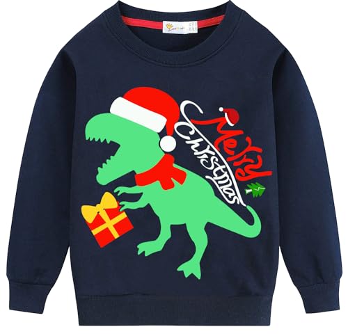 EULLA Kinder Jungen Mädchen Weihnacht Pullover Sweatshirt Weihnachtsoutfit Weihnachtspuli Baumwolle Christmas Xmas Dinosaurier Weihnachtskleidung Gr.92/98 3 Jahre 7# Dunkelblau Dinosaurier DE 98 von EULLA