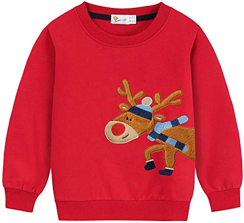 EULLA Kinder Jungen Mädchen Weihnacht Pullover Sweatshirt Weihnachtsoutfit Weihnachtspuli Winter Baumwolle Christmas Xmas Rentier Weihnachtskleidung Gr.110/116 6 Jahre 1# Rot Rentier DE 116 von EULLA