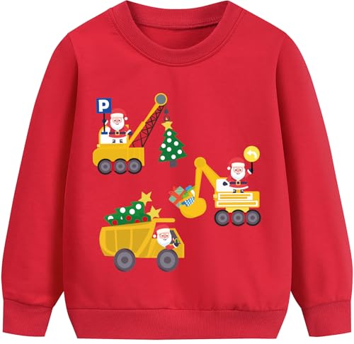 EULLA Kinder Jungen Mädchen Weihnacht Pullover Sweatshirt Weihnachtspuli Winter Baumwolle Christmas Xmas Bagger Weihnachtsmann Weihnachtskleidung Gr.98/104 4 Jahre 8# Rot Weihnachtsmann DE 104 von EULLA