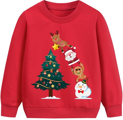 EULLA Kinder Jungen Mädchen Weihnacht Pullover Sweatshirt Weihnachtspuli Winter Baumwolle Christmas Xmas Lebkuchen Weihnachtsmann Weihnachtskleidung Gr.86/92 2 Jahre 9-2# Rot Weihnachtsbaum DE 92 von EULLA