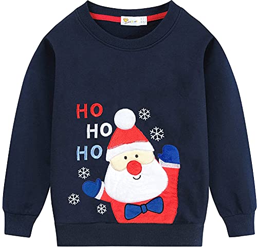 EULLA Kinder Jungen Mädchen Weihnacht Pullover Sweatshirt Weihnachtsoutfit Weihnachtspuli Christmas Xmas Weihnachtsmann Weihnachtskleidung Gr.86/92 2 Jahre 5# Dunkelblau Weihnachtsmann DE 92 von EULLA