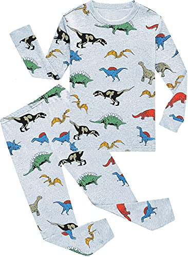 EULLA Kinder Jungen Schlafanzug Langarm Baumwolle Winter Pyjama Set Dinosaurier Zweiteiliger Nachtwäsche 4 Jahre alt Größe 104 D-Grau Dinosaurier DE 104 von EULLA
