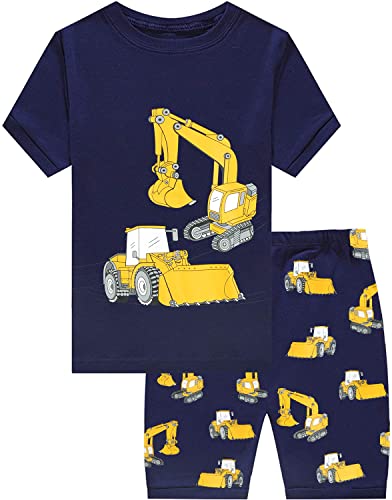 EULLA Kinder Jungen Schlafanzug Kurzarm Sommer Shorty Pyjama Set Bagger Zweiteiliger Nachtwäsche Baumwolle Größe 2 Jahre alt 2# Dunkelblau Bagger DE 92 von EULLA