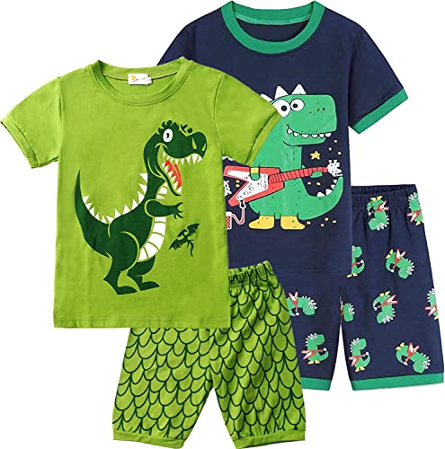 EULLA Kinder Jungen Schlafanzug Kurzarm Sommer Shorty Pyjama Set Dinosaurier Zweiteiliger Nachtwäsche Baumwolle Größe 3 Jahre alt 9# 2er Pack Dinosaurier Set DE 98 von EULLA