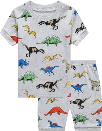 EULLA Kinder Jungen Schlafanzug Kurzarm Sommer Shorty Pyjama Set Dinosaurier Zweiteiliger Nachtwäsche Baumwolle Größe 5 Jahre alt 4# Grau Dinosaurier DE 110 von EULLA