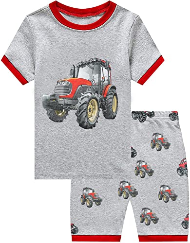 EULLA Kinder Jungen Schlafanzug Kurzarm Sommer Shorty Pyjama Set Traktor Zweiteiliger Nachtwäsche Baumwolle Größe 3 Jahre alt 5# Grau Traktor DE 98 von EULLA