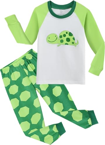 EULLA Kinder Jungen Schlafanzug Langarm Baumwolle Winter Pyjama Set Schildkröte Zweiteiliger Nachtwäsche 4 Jahre alt Größe 104 E-Weiß Schildkröte DE 104 von EULLA