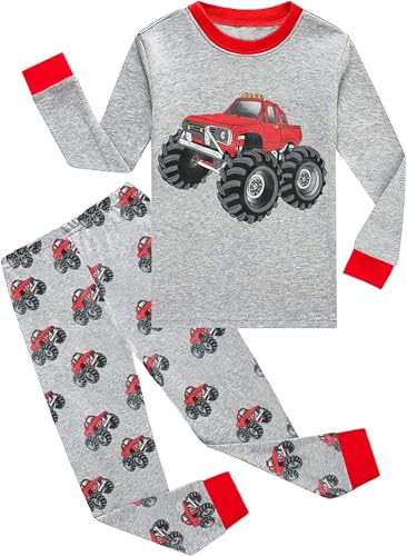 EULLA Kinder Jungen Schlafanzug Langarm Baumwolle Winter Pyjama Set Traktor Zweiteiliger Nachtwäsche 3 Jahre alt Größe 98 D-Grau Traktor DE 98 von EULLA