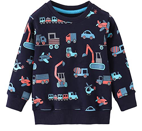 EULLA Kinder Jungen Sweatshirt Pullover Activewear Langarm Baumwolle Traktor Herbst Winter Oberteile 4 Jahre alt 1# Dunkelblau Traktor DE 104 von EULLA