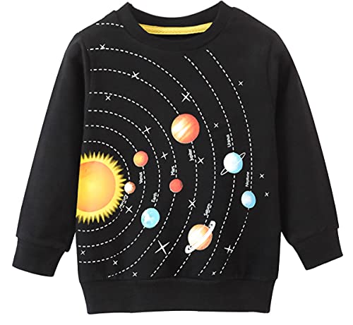 EULLA Kinder Jungen Sweatshirt Pullover Activewear Langarm Baumwolle Weltraum Planeten Herbst Winter Oberteile 6 Jahre alt 3# Schwarz Weltraum Planeten DE 116 von EULLA