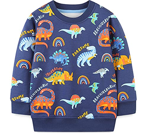 EULLA Kinder Jungen Sweatshirt Pullover Activewear Langarm Baumwolle Dinosaurier Herbst Winter Oberteile 4 Jahre alt 9-1# Dunkelblau Dinosaurier DE 104 von EULLA