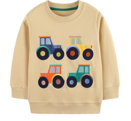 EULLA Kinder Jungen Sweatshirt Pullover Activewear Langarm Baumwolle Bagger Herbst Winter Oberteile 5 Jahre alt 12# Gelb Traktor DE 110 von EULLA