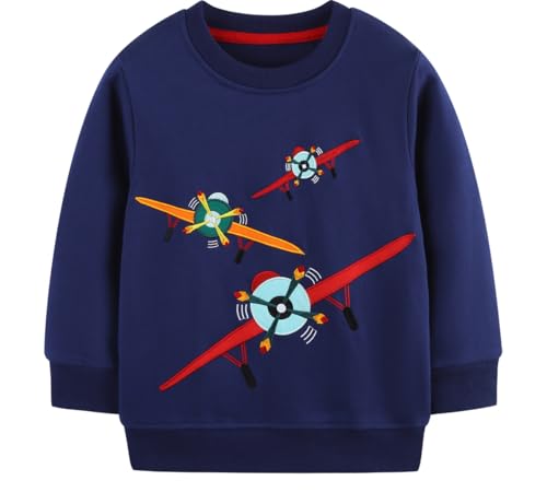 EULLA Kinder Jungen Sweatshirt Pullover Activewear Langarm Baumwolle Bagger Herbst Winter Oberteile 6 Jahre alt 12# Dunkelblau Flugzeug DE 116 von EULLA
